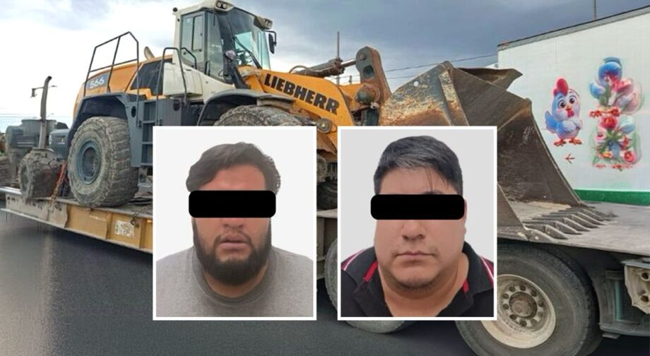 Recuperan tractocamión con maquinaria pesada y detienen a dos hombres en Tula